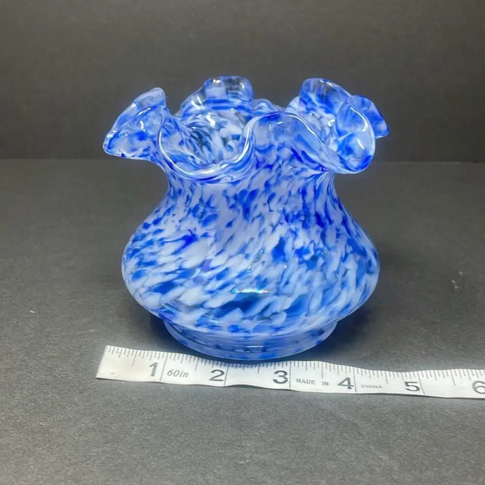 Vintage Fenton Glass Vase Blue Mist Vasa Murrhina Opalescent